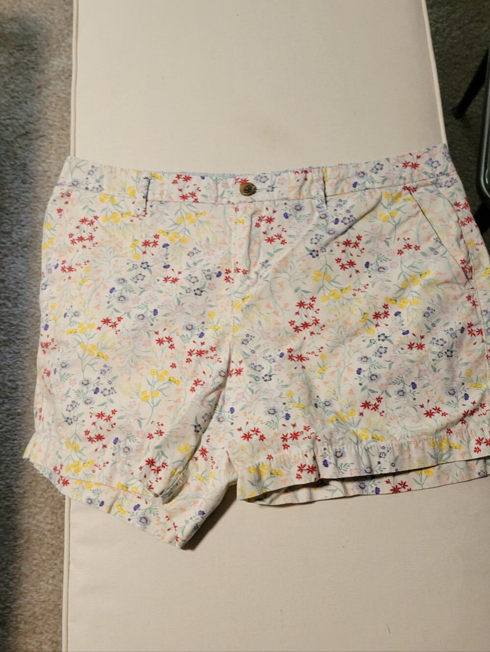 Old Navy White Floral Ruffle-Hem Bermuda Shorts